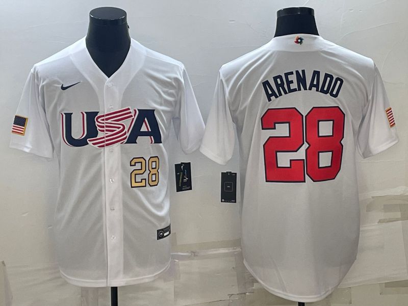 Men 2023 World Cub USA #28 Arenado White Nike MLB Jersey2